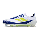 Adidas F50 Primeknit Elite White Blue and Yellow Firm Ground FG Football Boot