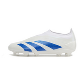 Chuteira Campo Adidas Predator 30 Elite Sem Cadarço FG Branca e Azul Kvaratskhelia Pack - VENI Futebol