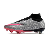Crampons de football Nike Zoom Mercurial Superfly 9 Elite SG à pointes en aluminium, gris et rose - VENI Futebol