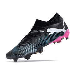 Puma Future 7 FG Fußballschuhe für Naturrasen, Schwarz, Hellblau und Rosa - VENI Futebol