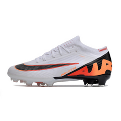 Chaussures de foot enfant Nike Zoom Mercurial Vapor 15 Elite FG blanches, noires et orange - VENI Futebol