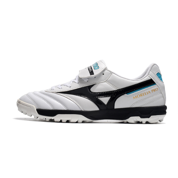 Chaussures de football Mizuno Morelia Sala Classic TF blanches, noires et bleues - VENI Futebol