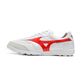 Mizuno Morelia Sala TF Society-Fußballschuhe, Weiß und Rot - VENI Futebol