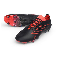 Adidas Predator 26 Elite Black and Red Leather Tech Pack Firm Ground FG Football Boot