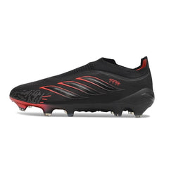 Adidas Predator 26 Elite Laceless Black and Red Leather Tech Pack Firm Ground FG Football Boot