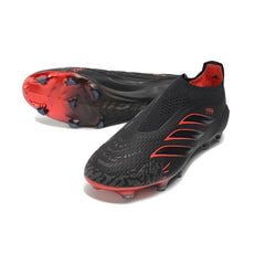 Adidas Predator 26 Elite Laceless Black and Red Leather Tech Pack Firm Ground FG Football Boot