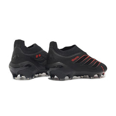 Adidas Predator 26 Elite Laceless Black and Red Leather Tech Pack Firm Ground FG Football Boot