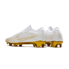 Chuteiras de futebol Nike Zoom Mercurial Vapor 15 Elite FG brancas e douradas - VN Esportes
