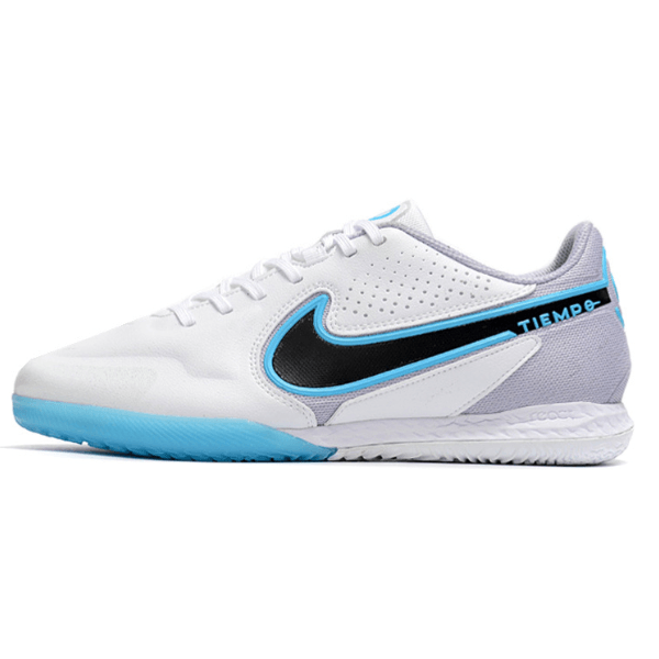 Chaussures de futsal Nike Tiempo 9 Legend IC blanches, grises et bleues - VN Esportes