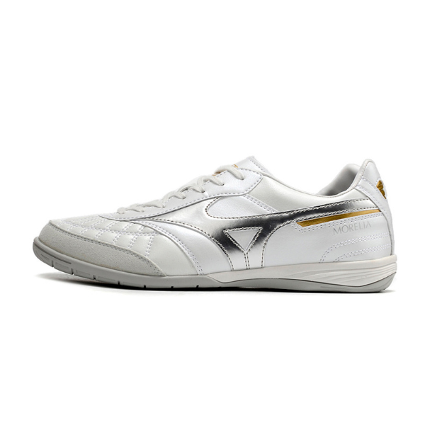 Chaussure de futsal Mizuno Morelia Sala Japan IC blanche et argentée - VENI Futebol