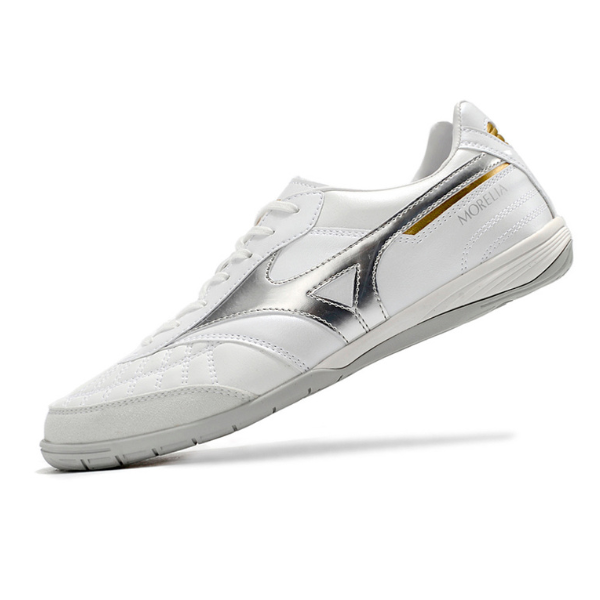 Chaussures de futsal Mizuno Morelia Sala Japan IC blanches et argent - VENI Futebol