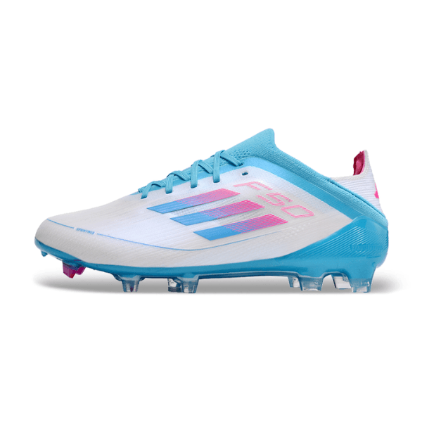 Kinder-Fußballschuh Adidas F50 Elite FG für Naturrasen, Blau, Weiß und Rosa - VENI Futebol