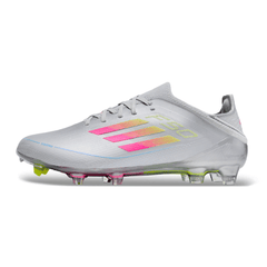 Chute für Kinder für Naturrasen Adidas F50 Elite FG Weiß, Rosa und Gelb - VENI Futebol