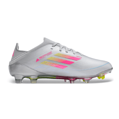 Kinder-Fußballschuhe für Naturrasen Adidas F50 Elite FG in Weiß, Rosa und Gelb - VENI Futebol