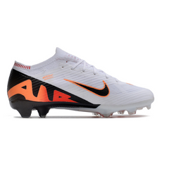 Chaussures de foot enfant Nike Zoom Mercurial Vapor 15 Elite FG blanches, noires et orange - VENI Futebol