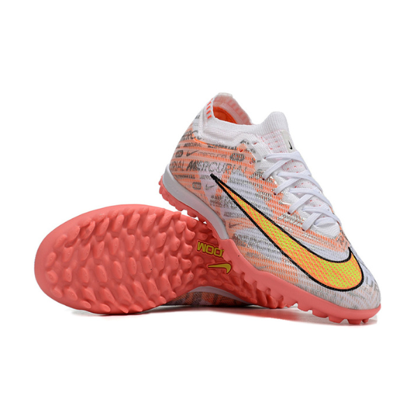 Chuteira Infantil Society Nike Zoom Mercurial Vapor 15 Elite TF Prata e Laranja - VENI Futebol