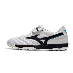 Chaussures de football Mizuno Morelia Sala Classic TF blanches, noires et bleues - VENI Futebol