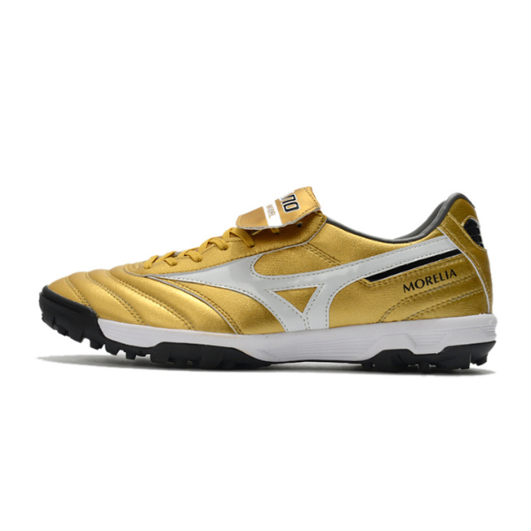 Chuteiras de futebol society Mizuno Morelia Sala Classic TF douradas - VENI Futebol