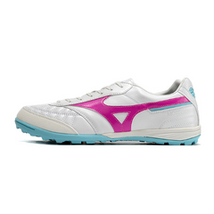 Mizuno Morelia Sala TF Society-Fußballschuh, Weiß, Rosa und Blau - VENI Futebol