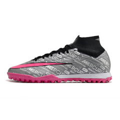Nike Zoom Mercurial Superfly 9 Elite Gray and Pink Turf TF Football Boot