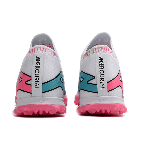 Chuteira de futebol Nike Zoom Mercurial Vapor 15 Elite TF Branca, Rosa e Azul - VENI Futebol