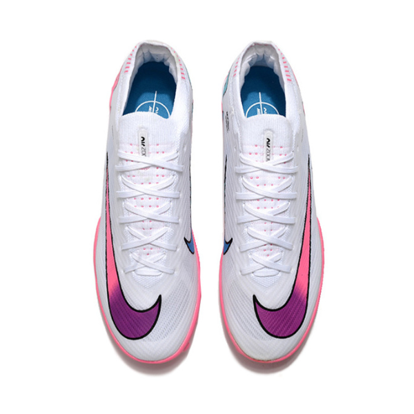 Chuteiras de relva sintética Nike Zoom Mercurial Vapor 15 Elite TF branca, rosa e azul - VENI Futebol