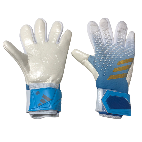 Adidas Predator Accuracy League Torwarthandschuh, Weiß, Hellblau und Gold - VENI Futebol
