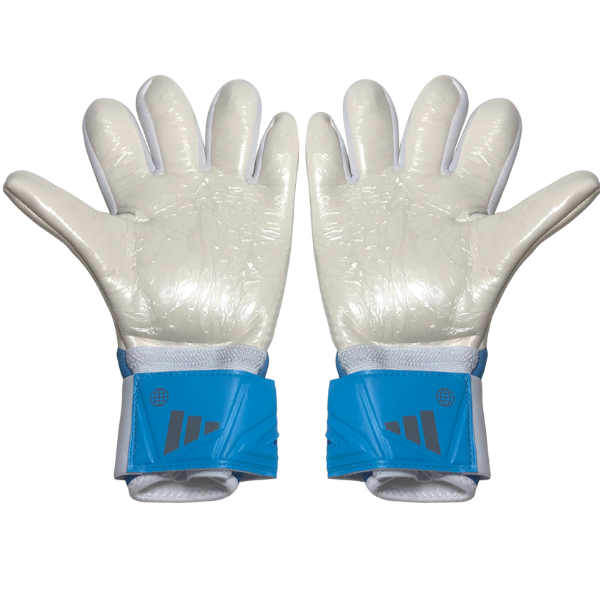 Torwarthandschuh Adidas Predator Accuracy League in Weiß, Hellblau und Gold - VENI Futebol