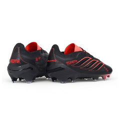 Adidas Predator 26 Elite Black and Red Leather Tech Pack Firm Ground FG Football Boot