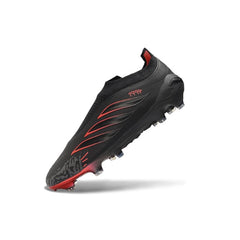 Adidas Predator 26 Elite Laceless Black and Red Leather Tech Pack Firm Ground FG Football Boot