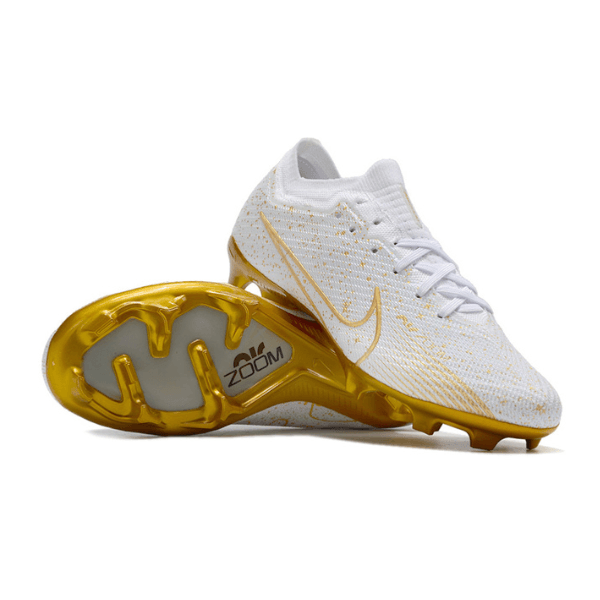 Chuteira de futebol Nike Zoom Mercurial Vapor 15 Elite FG branca e dourada - VN Esportes